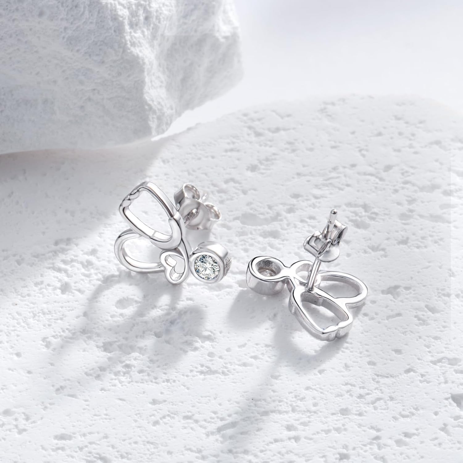 Birthstone Nurse Stethoscope Stud Earrings 925 Sterling Silver Medical Assistant Gift for Women Registered Nurse Doctor 12 Month Birthstone Stethoscope Stud Earrings Medical Student Graduation Birthday Jewelry Gift Nurse Week Jewelry Gifts - Image 4