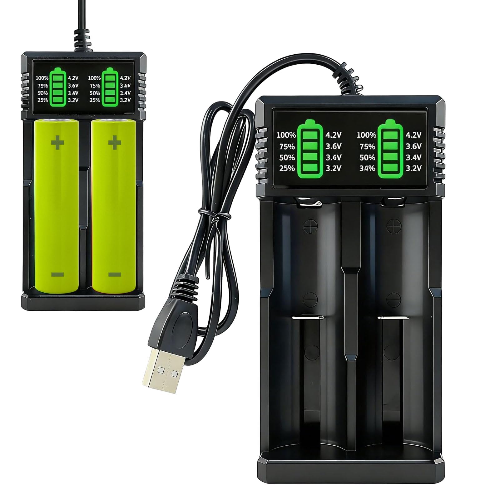 Dual 18650 Battery Charger,Universal Battery Charger,Universal USB 18650 Dual Battery Charger with Indicator Light for 3.7V Li-ion Batteries(14500/18500/18650/26700/26650/21700/Etc)