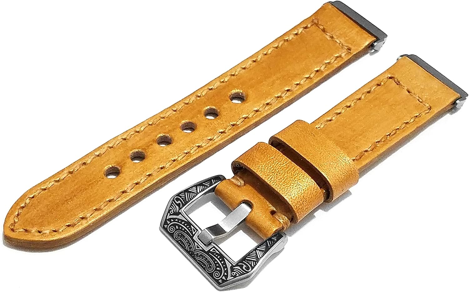 Gold Brushed Genuine Leather Band Compatible with Fitbit Versa 3 and Sense Smartwatch Luxury Strap Bracelet