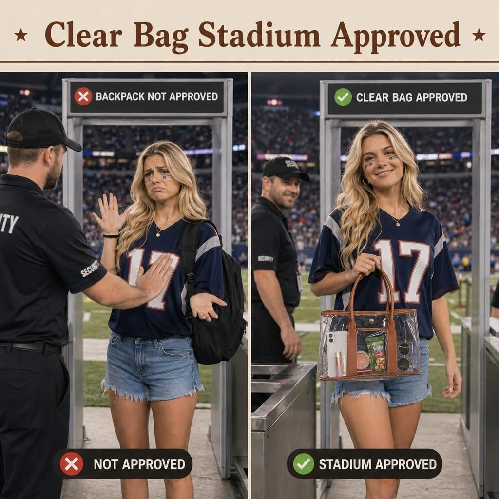 Clear Tote Bag for Women Stadium Approved, Transparent TPU Purse Handbag with Adjustable Guitar Strap for Concert Sports Work