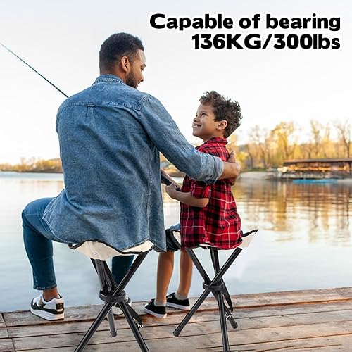 Miniatura 7 de Taburete plegable de viaje para campamento, 14.6 pulgadas, silla trípode ligera para exteriores y peso máximo de 260 libras, silla portátil de