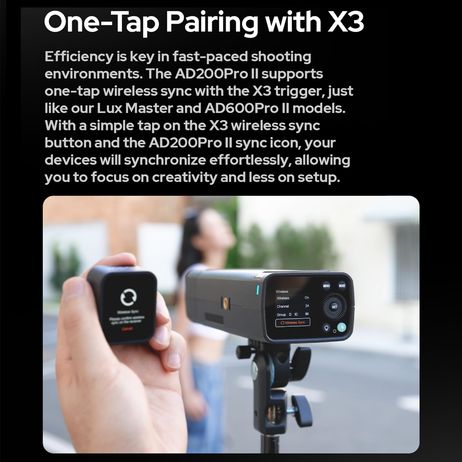 GODOX AD200Pro ll Flash Tascabile TTL 2,4 G 200 Ws 1/8000 s HSS 1/512 Piena Potenza, Versione di Aggiornamento con Due Teste, Indicatore di Gruppo di Colori, GODOX Flash per Fotocamera