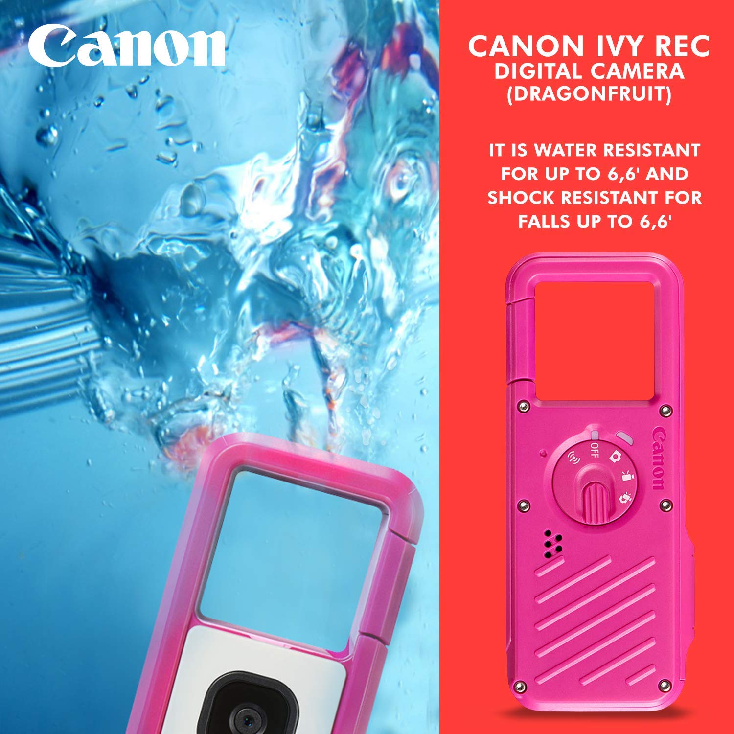 Canon Ivy REC Câmera Digital Externa (Dragonfruit) + FLT-STP Alça