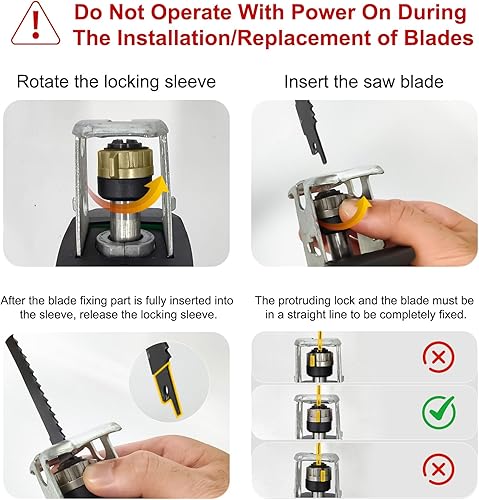 Miniatura 8 de Sierra recíproca inalámbrica de 20V 2.0Ah alimentada por batería, 0-3500SPM Sawzall eléctrico con 4 hojas, velocidad variable, cambio de hoja sin