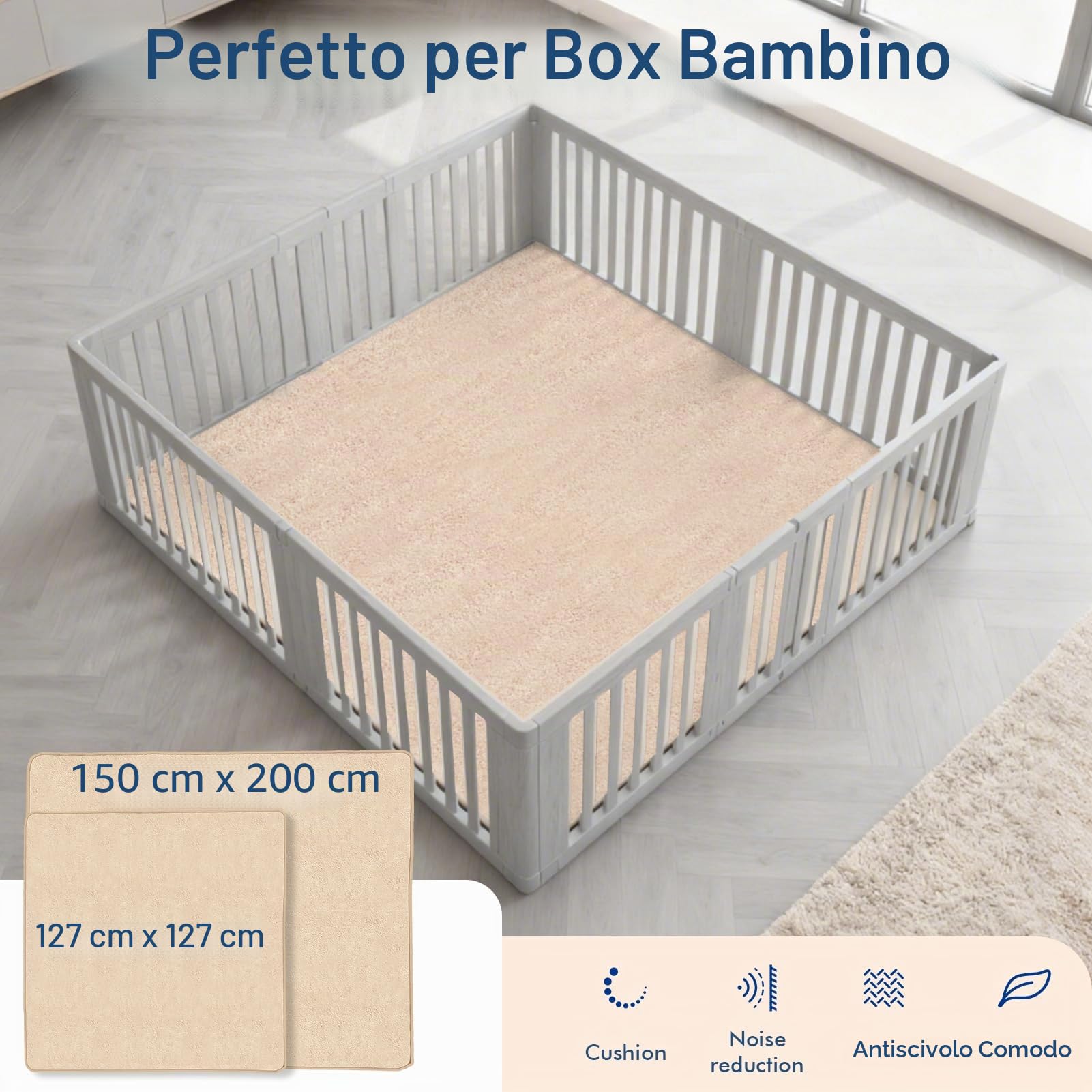 Wdmiya Tappeto Neonato, Tappeto Gioco Bambini 150 * 200 * 3cm, Tappetos Morbido Bambini in Flanella, Tappetos per Gattonare Neonato Antiscivolo, Adatto per Box e Aree Gioco per Bambino(Beige)
