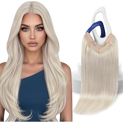 Sunny Hair Wire Hair Extensions Real Human Hair Fish Line Human Hair Extensions Invisible Wire Extensions Platinum Blonde #60 18 Inch