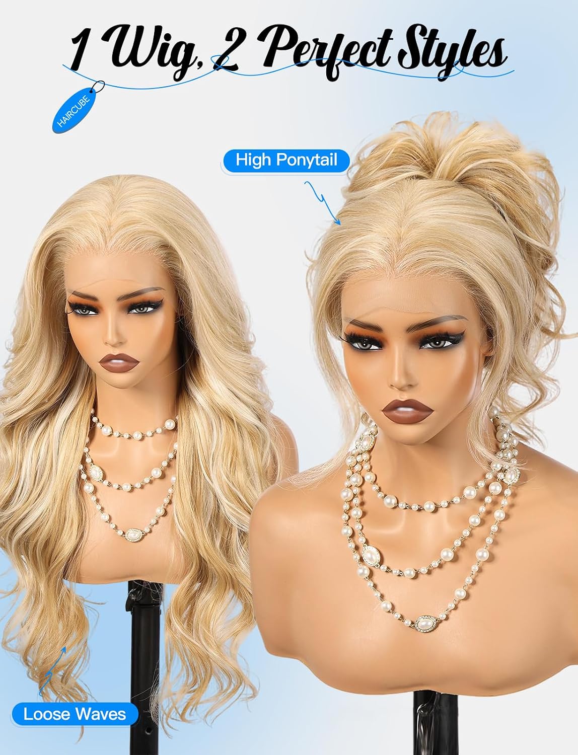 HAIRCUBE 13×6 Glueless Lace Front Wavy Wig, 26 Inch Lace Synthetic Wigs for Women Blonde Color