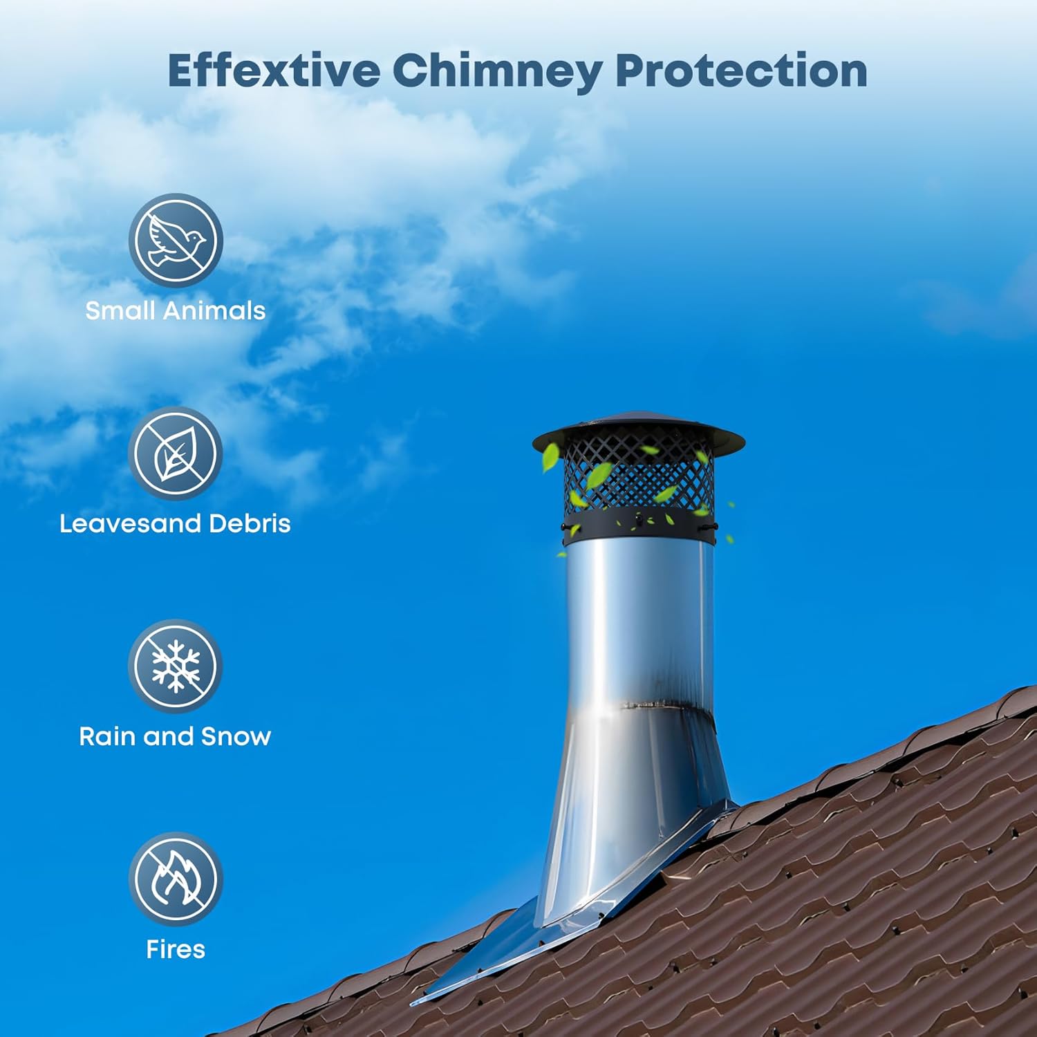 Stanbroil 8" Chimney Cap, Fireplace Round Chimney Cover for Outside Adjustable Bottom to Fit Existing Clay Flue Tile Sizes, Chimney Flue Rain Caps