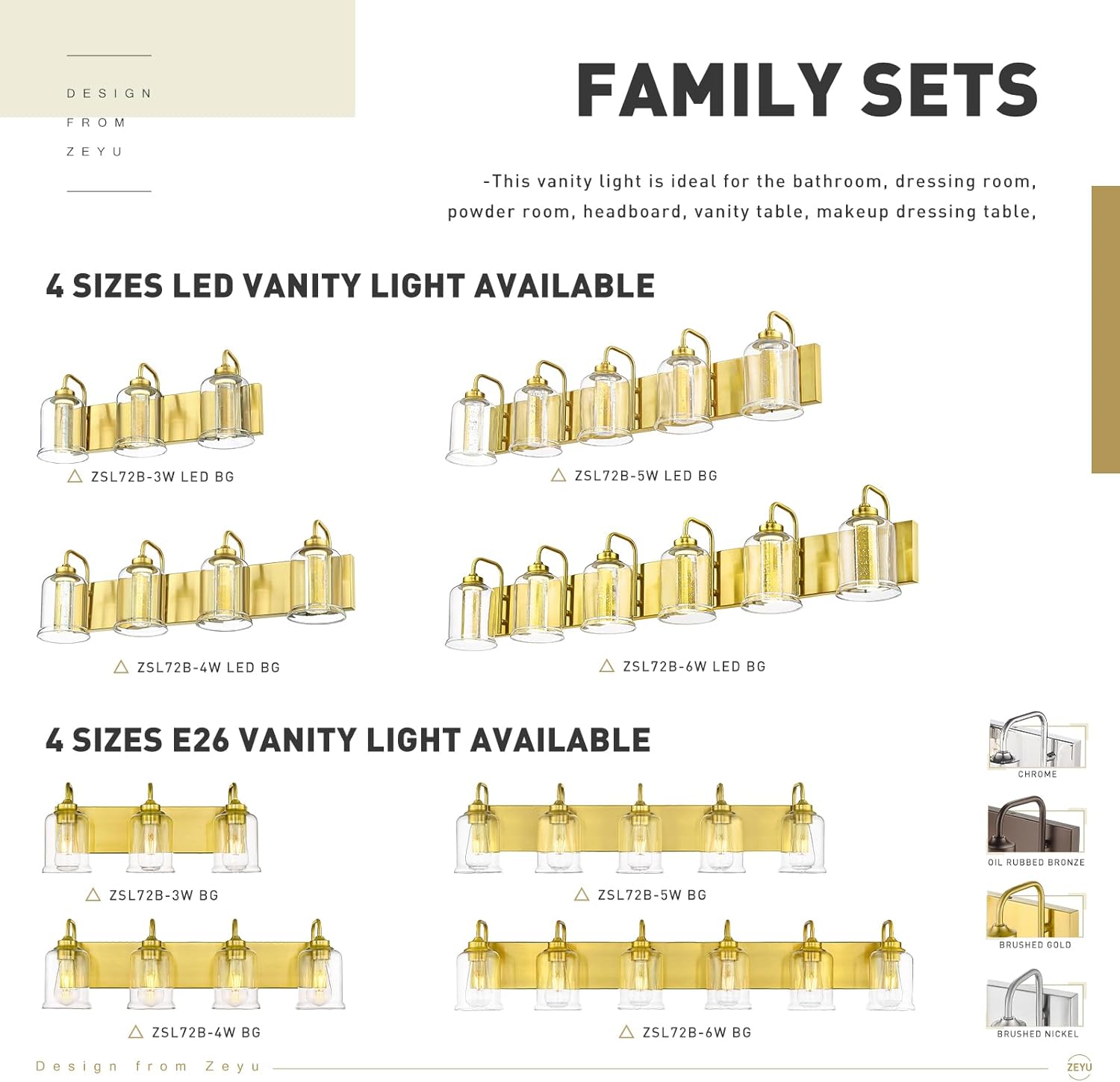 zeyu 6-Light Bathroom Wall Mounted Light, 40W Gold Bathroom Light Fixtures with 5 Color Modes, Brushed Gold Finish with Crystal Bubble and Clear Glass, ZSL72B-6W LED BG