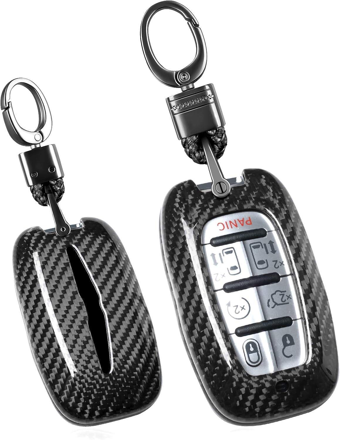 T-carbon Real Glass Fiber Key fob Cover Compatible with Pacifica Key fob protector Key Shell fits for Pacifica Pinnacle Hybrid Touring Limited 4-7-Buttons Key Cover(Silver Black)