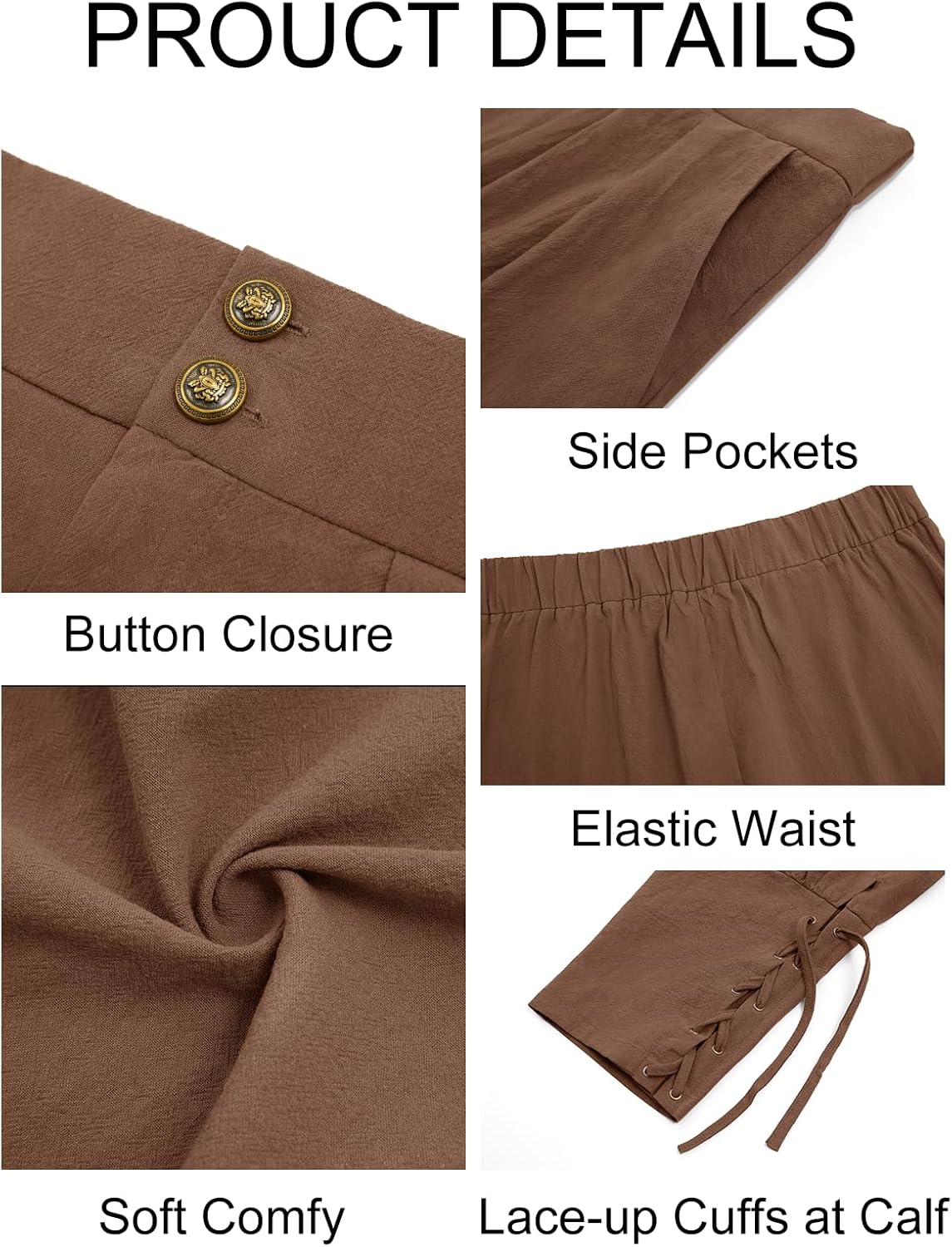 Runcati Mens Medieval Ankle Pants Renaissance Viking Pirate Pants Lace Up Cotton Tapered Halloween Costume Trousers - Image 5