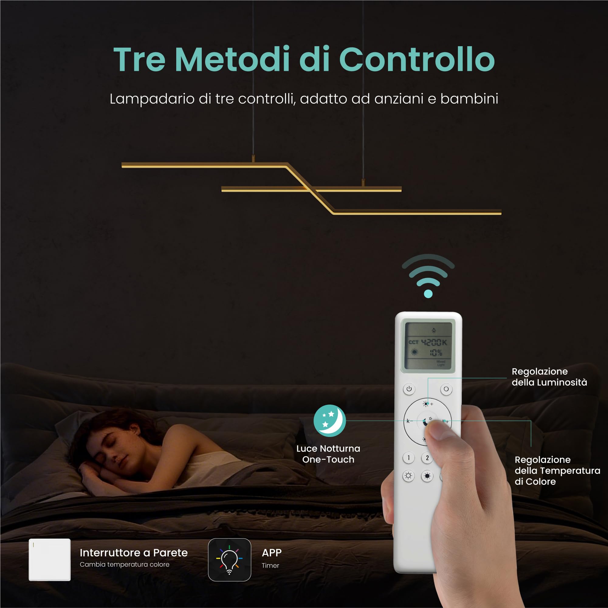 Mai & Mai Lampadario Sospensione 24W, 105 CM, Lunghezza Filo 150 CM, Oro | Metallo Base, Altezza regolabile, Lampada da Soffitto a Sospensione per Camera da Letto, Cucina e Soggiorno, Oro, Luvina10
