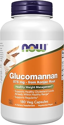 NOW Foods Supplements, Glucomannan Amorphophallus konjac 575 mg, Supports Regularity, Healthy Weight Management, 180 Veg Capsules