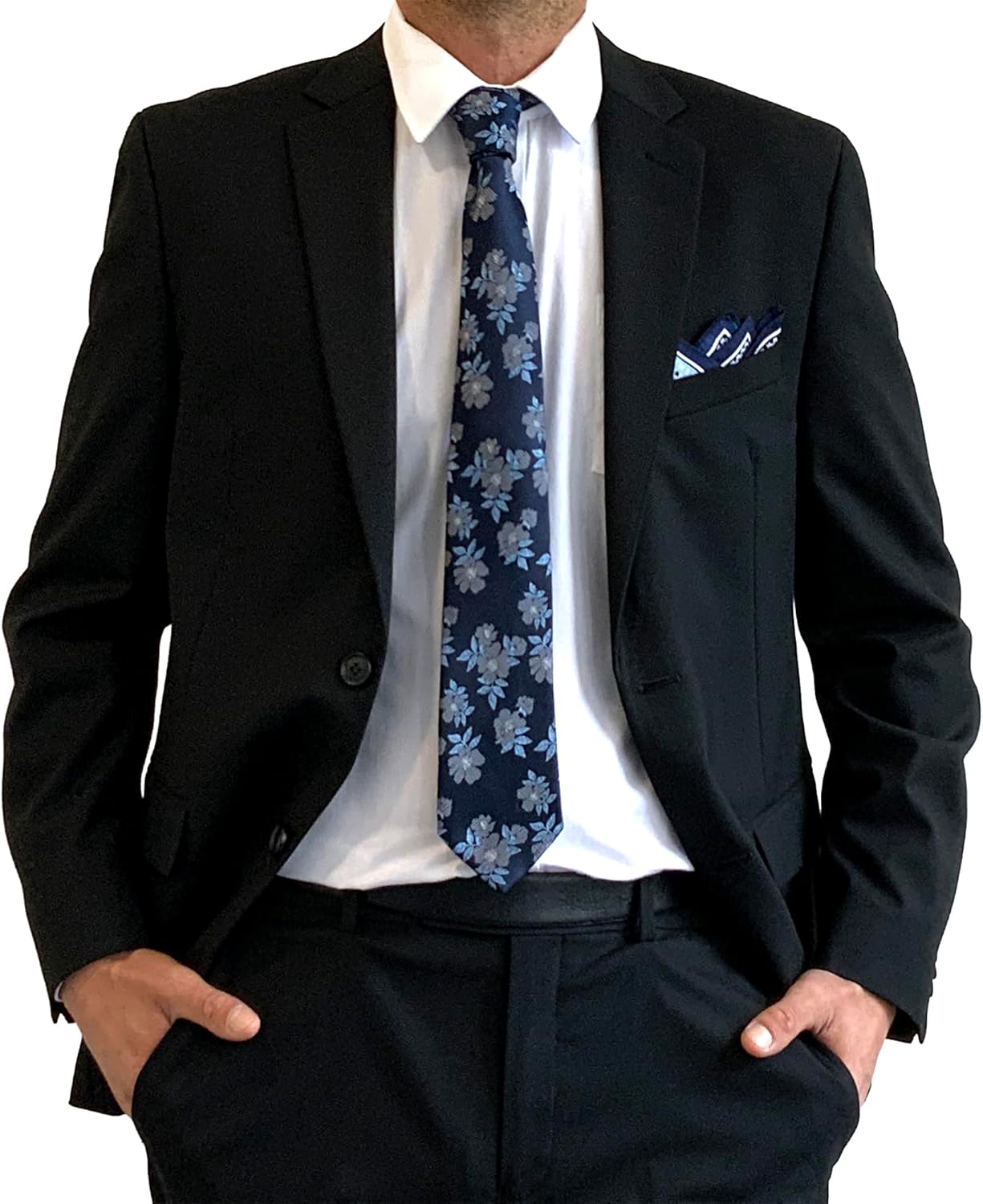 Geoffrey Beene Mens Classic Formal Casual Modern Pattern Design Textured Floral Necktie Pocket Square Set - Image 4