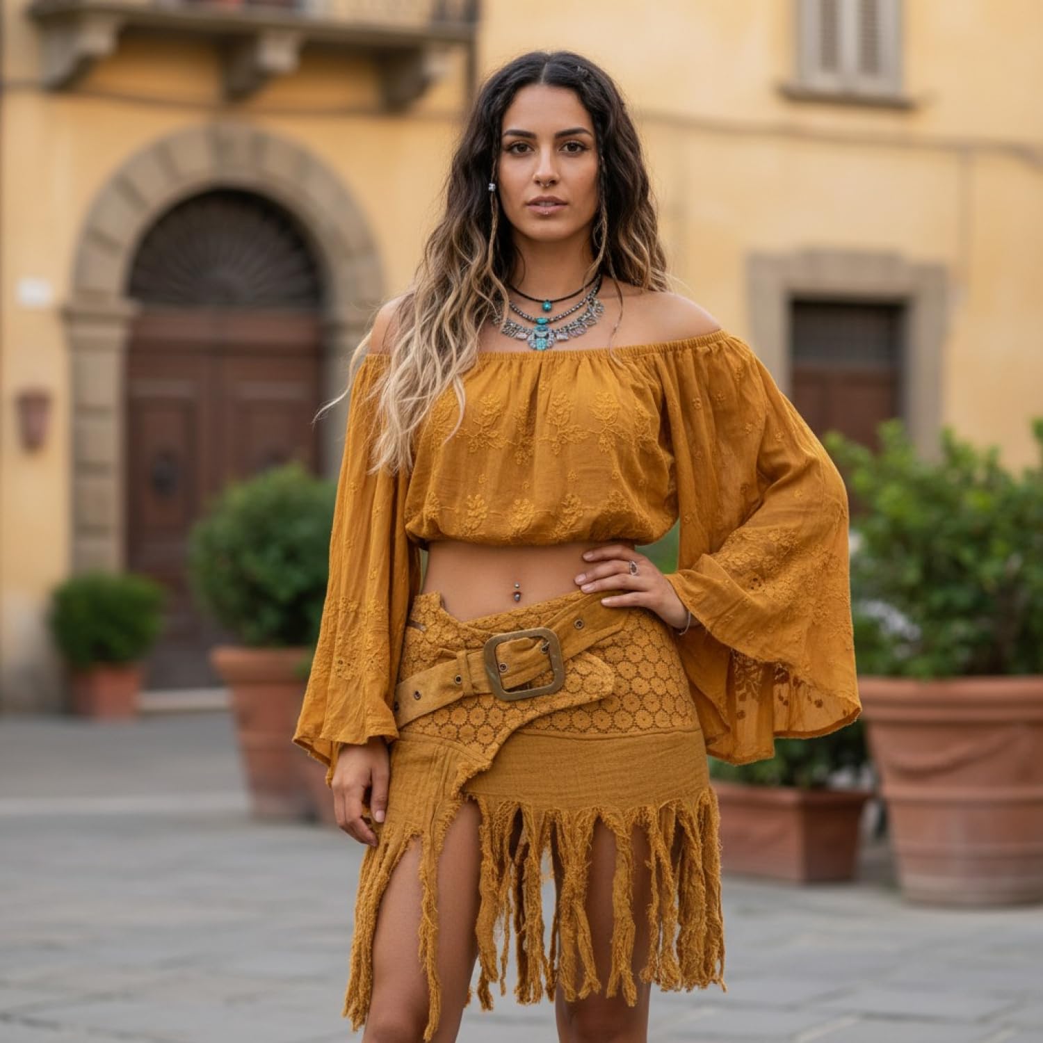 GURU SHOP Goa Minirock, Wickelrock, Tribal Cacheur, Fransenrock, grün | Super kurzer Lagenrock, Baumwolle, Reißverschlusstasche, Spitze, Slim Fit, modischer Look, vielseitig kombinierbar
