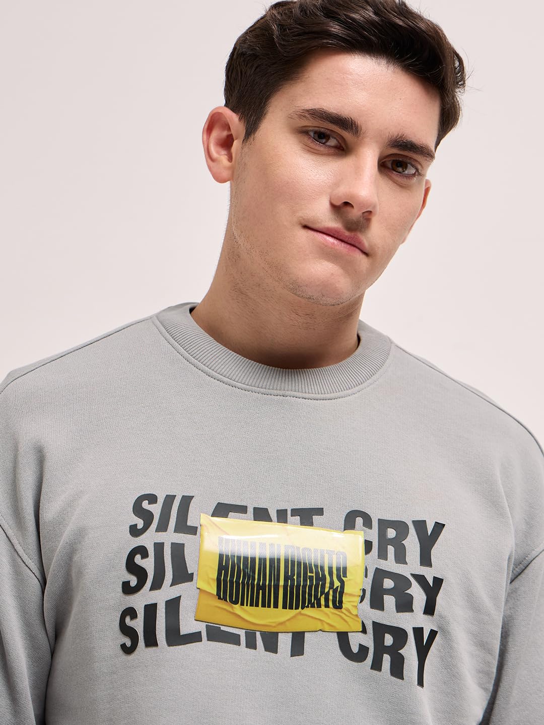 THE BEAR HOUSE Men Typography Printed Round Neck Cotton Pullover Sweatshirt Grey 3