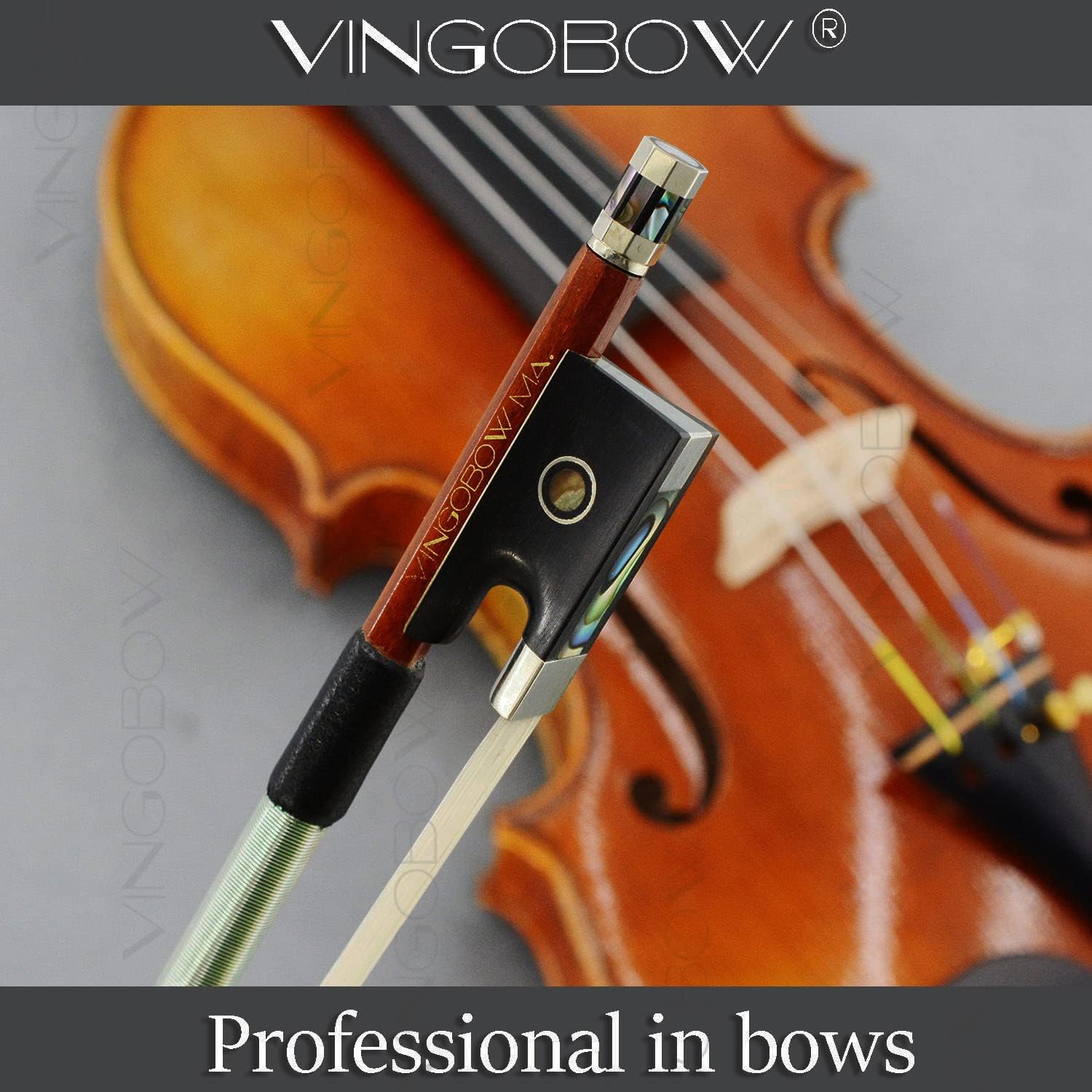 Brown Pernambuco Violin Bow 1/2 Size 813V VINGOBOW Master Level Parisian Eyes Ebony Frog Colorful Screw Elegant Winding Great Flexibility Warm Sweet Sound Premium Natural Horse Hair