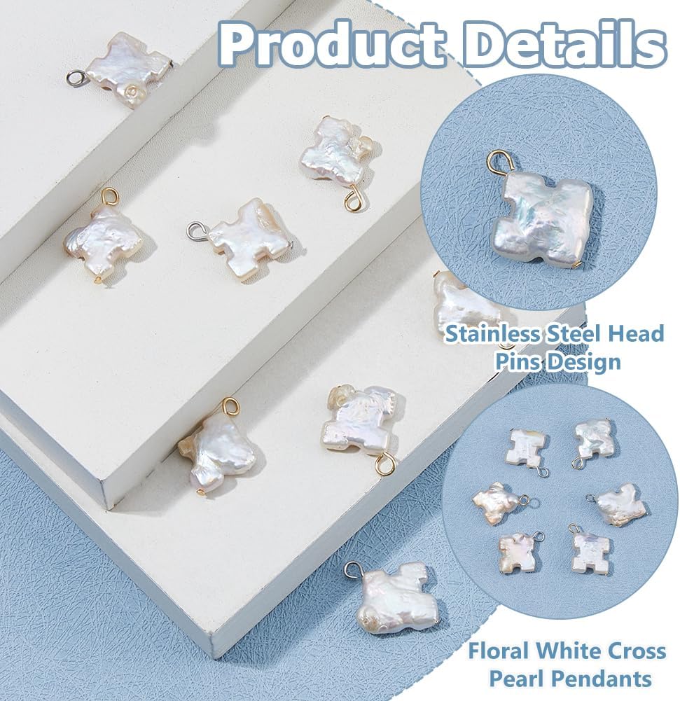 18Pcs Cultured Freshwater Pearls Charm 2 Colors Irregular Cross Pearl Charms Natural Pearl Pendants with Loops for Necklace Earrings Bracelets Jewelry Making DIY Crafts - Image 4