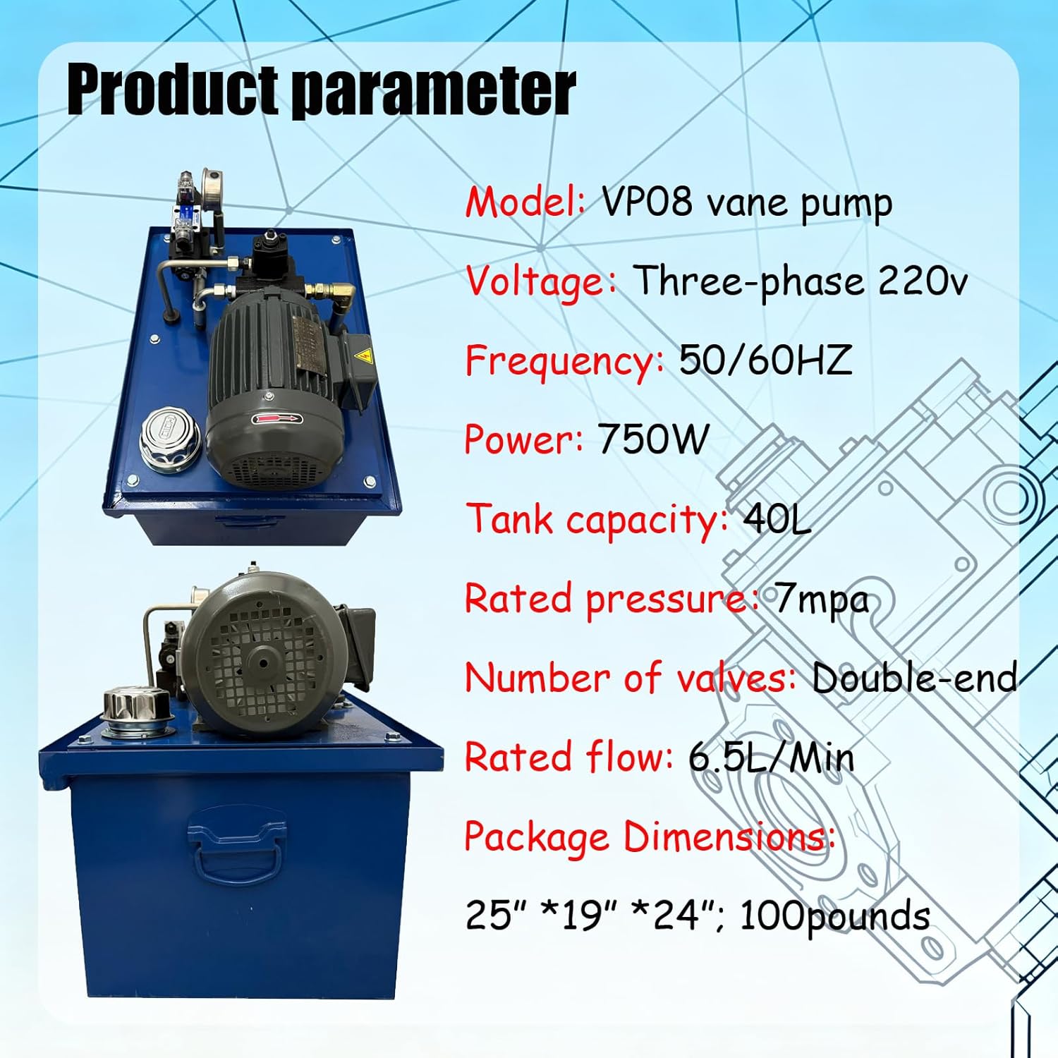 Small Hydraulic System Pump Station Small Hydraulic Power 40L Tank Capacity 220V 750W Three-Phase