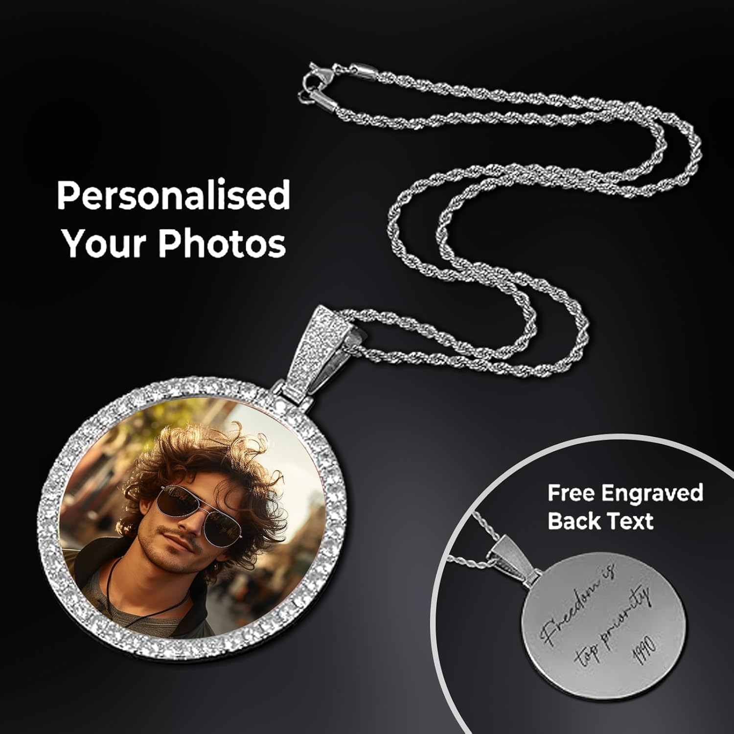 Customized Picture Neckalce18K Gold Plated Hip Hop Jewelry Picture Pendant Necklace for Men Women