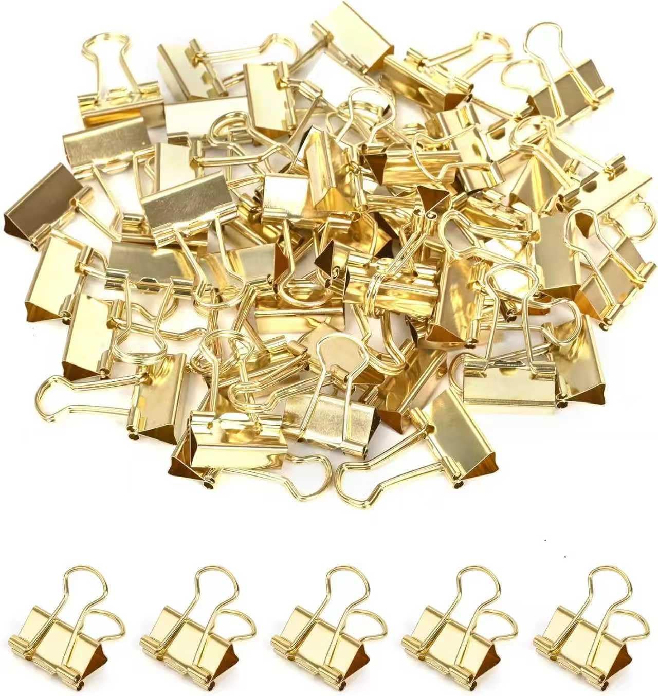 Kleine Klammern, Binder-Clips, 2,5 cm, kleine Büroklammern für Büro, 38 Stück (Gold)