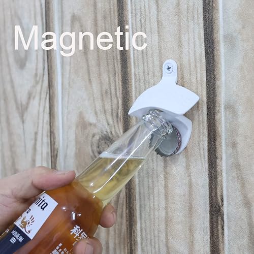 Miniatura 9 de Jumiok Paquete de 2 abridores magnéticos de botellas de cerveza de montaje en pared con imanes integrados para atrapar la tapa de la botella (plata