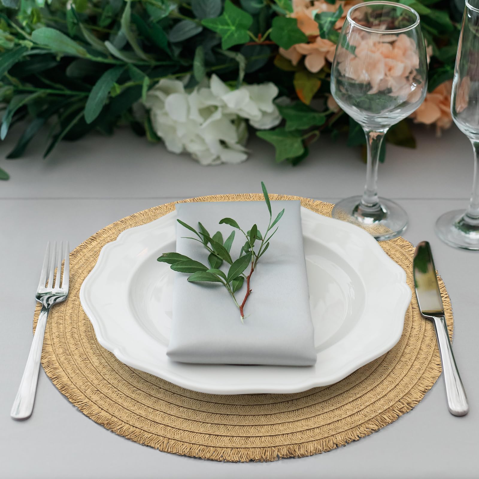 comfoyar Round Braided Placemats Set of 6, 38cm Non-Slip Paper Woven Place Mats with Short Tassel - Image 2