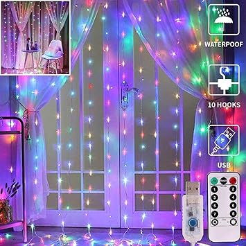 MIRADH 180 LED 9.8 Feet Window Curtain String Light Wedding Party Home Garden Bedroom Outdoor Indoor Wall Decorations, (Blue Led Curtain 3M x 3M) - image, photos