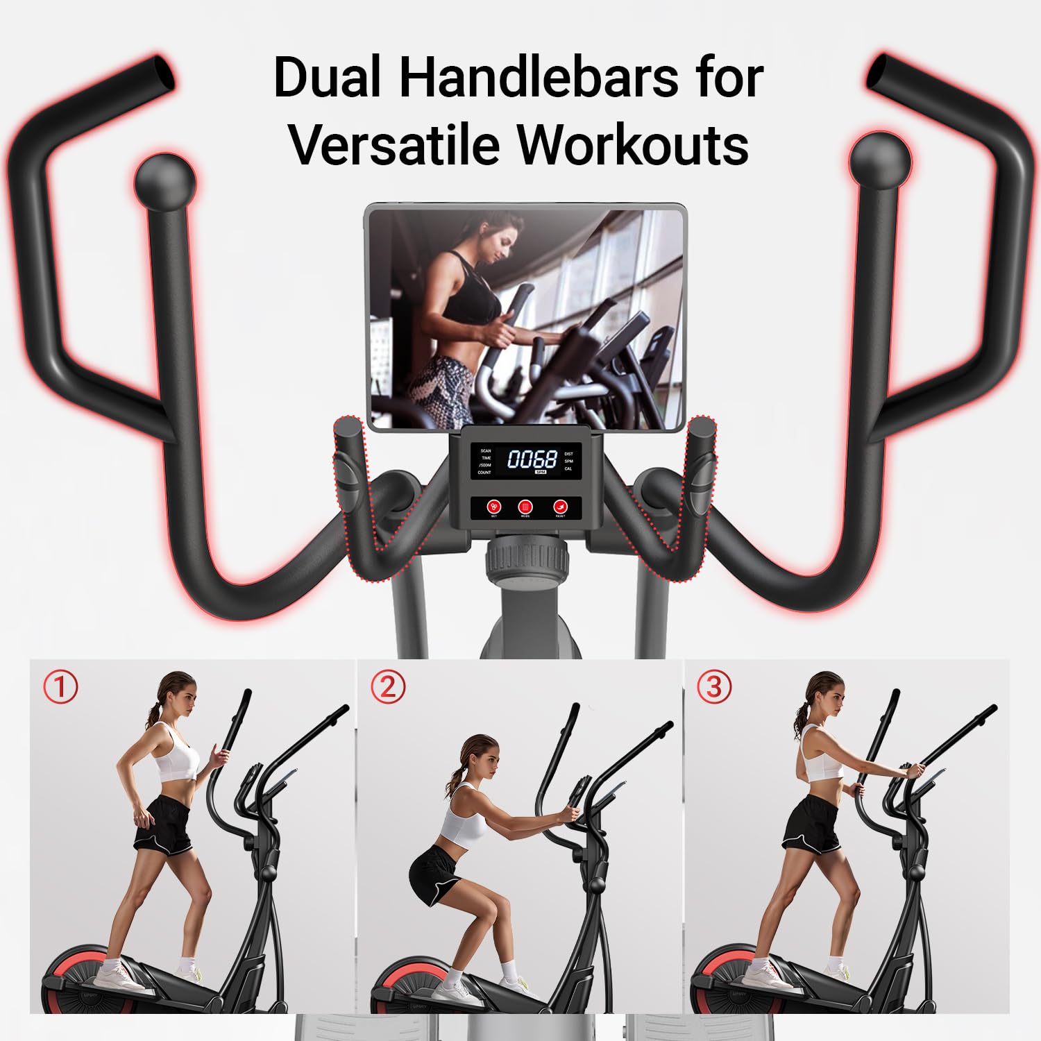 UMAY Ellittica per appartamento, 16 livelli di resistenza, ellittica magnetica silenziosa, manopole per la frequenza cardiaca, ellittical pieghevole con schermo LCD, max. 159 kg