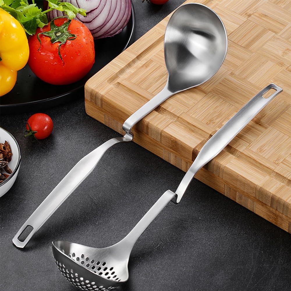 Soup Ladle, 304 Stainless Gravy Ladle and Slotted Spoons with Holes