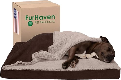 Miniatura 14 de Furhaven Cama ortopédica para perros pequeños/medianos de hasta 35 libras con funda extraíble y lavable, colchón de gamuza y piel sintética Manta
