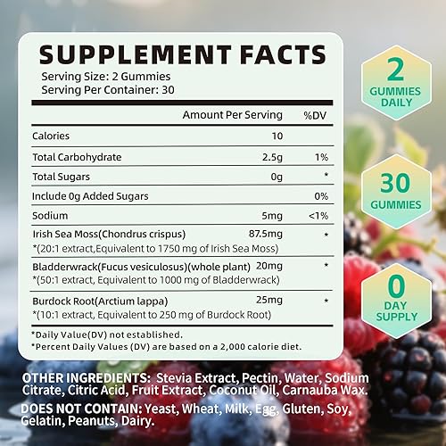 Miniatura 2 de Gomitas de musgo marino brillante con vejiga y raíz de bardana, suplemento vegano de musgo marino irlandés para apoyo energético e inmunológico,