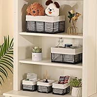 Vista 5 de Vagusicc Cestas de almacenamiento de mimbre, cestas negras de cuerda de papel tejidas a mano para almacenamiento, cestas rectangulares de mimbre