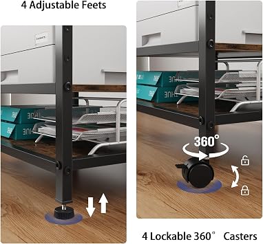 3-Tier Rolling Printer Stand with Outlets for Home, Office, Brown