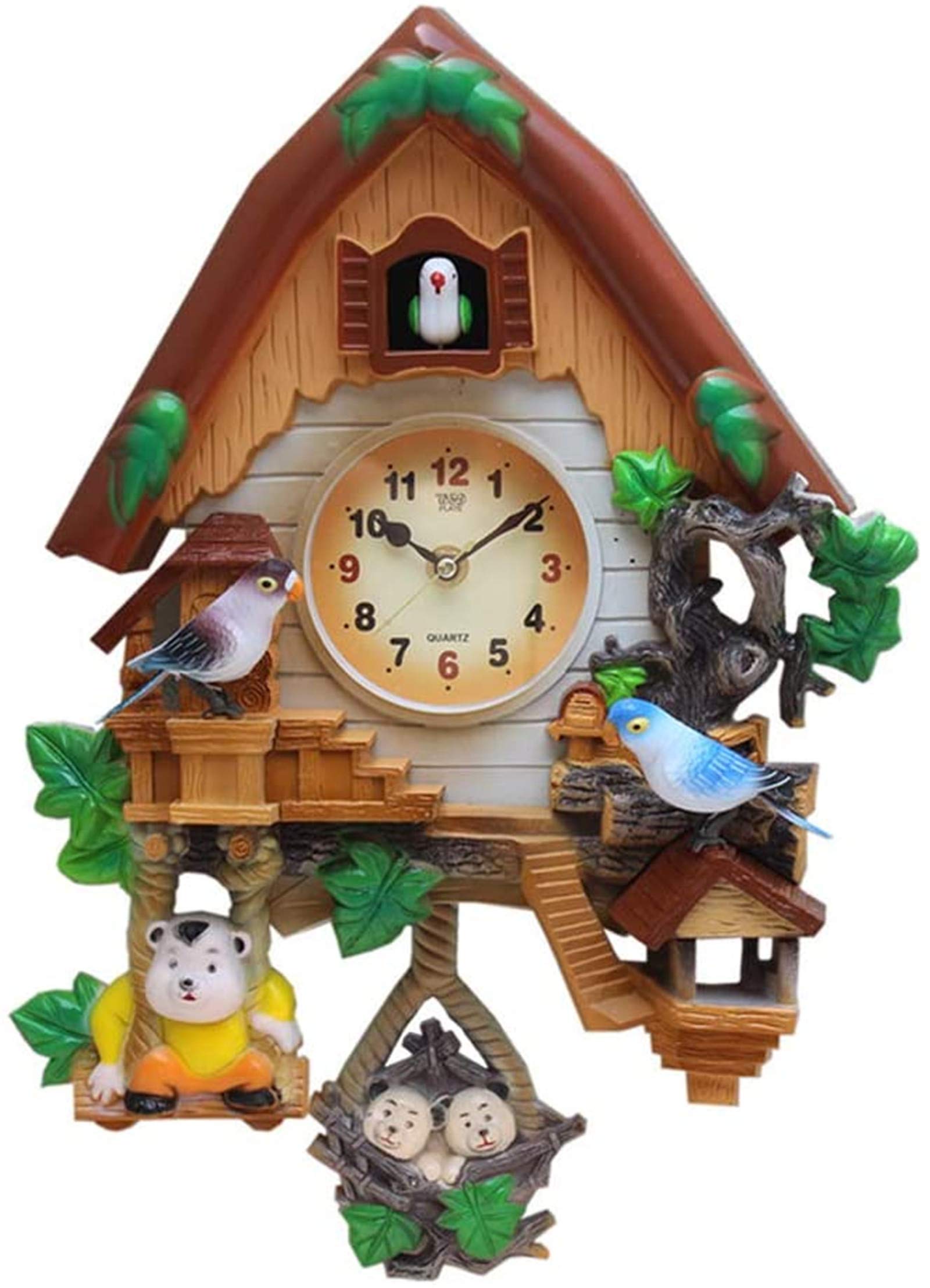MEYLEE Voice-Activated Cuckoo Wall Clock, Traditional Chalet Forest House Clock Handcrafted Quartz Wall Clock Pendulum Movable Bird