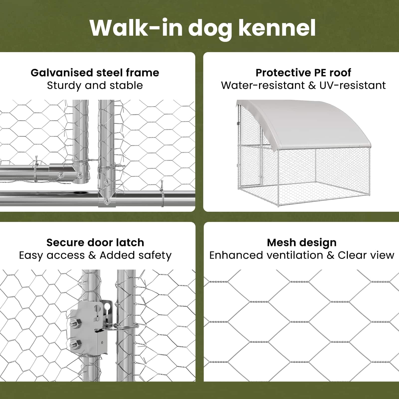vidaXL Refugio para Perros Plateado 2 x 2 x 2 m Acero galvanizado, Refugio para Perros Elegante, Resistente a Climas, Casa Minimalista, Gran Perrera de Acero para Mascotas