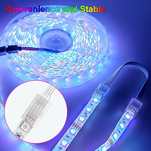 Miniatura 8 de VIPMOON Kit de conector de tira LED de 4 pines de 0.394 in y cable de extensión de tira LED RGB de 32.8 pies, tira de 4 pines a cable, conexión