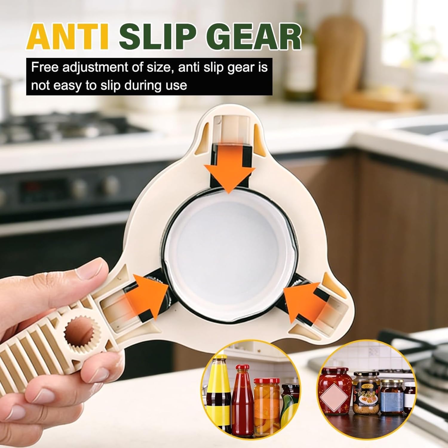 4 in 1 Multi-Purpose Jar Opener for Weak Hands, Adjustable Three Claw Bottle Opener with Non-Slip Grip, Multi-Size Lid Opener for Kitchen Jars and Bottles