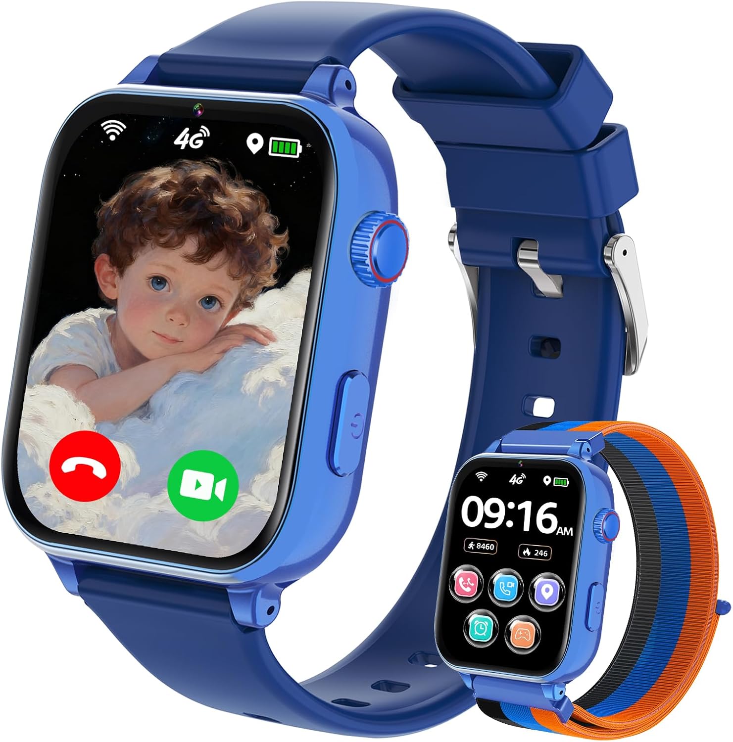 Smartwatch Children's GPS and Phone, 4G Watch Smart Watch Kids with Video Call Function Voice Chat WiFi SOS Game Alarm Clock School Mode, Gift Children's Watch for Children Boys Girls 4-12 Years, Blue – Alutoria product photo