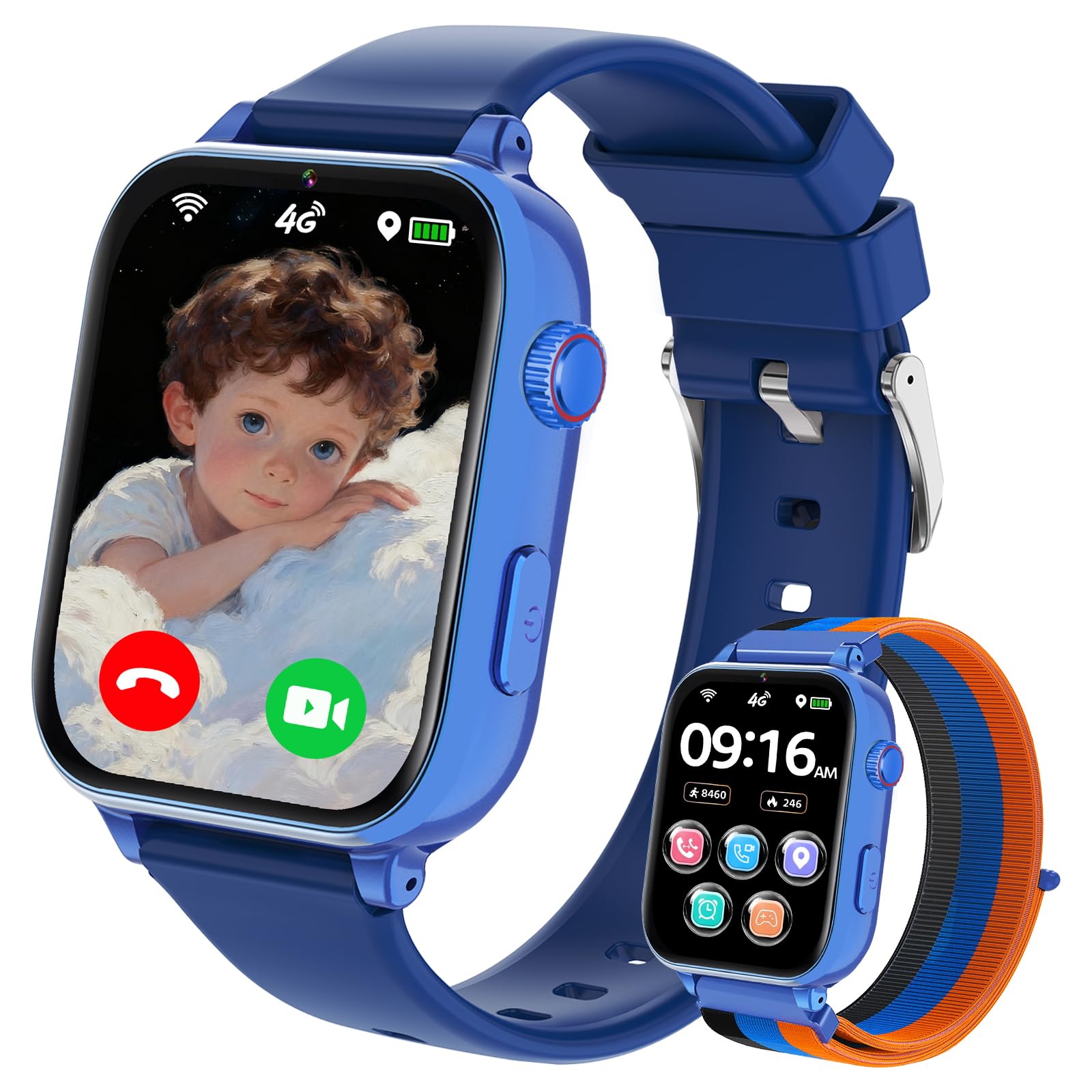Smartwatch per Bambini GPS 4G, Orologio Bambino Bambina con Telefono, Videochiamata Chat Vocale Sveglia Contapassi Camera Modalità Classe Gioco, Smartwatch per Ragazza e Ragazzo 4-12 Anni Regalo, Blu