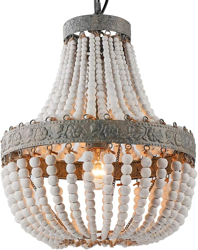 Newrays Retro Loft Vintage Fa Gyöngy Függőlámpa E27 LED Konyha Nappali Szoba