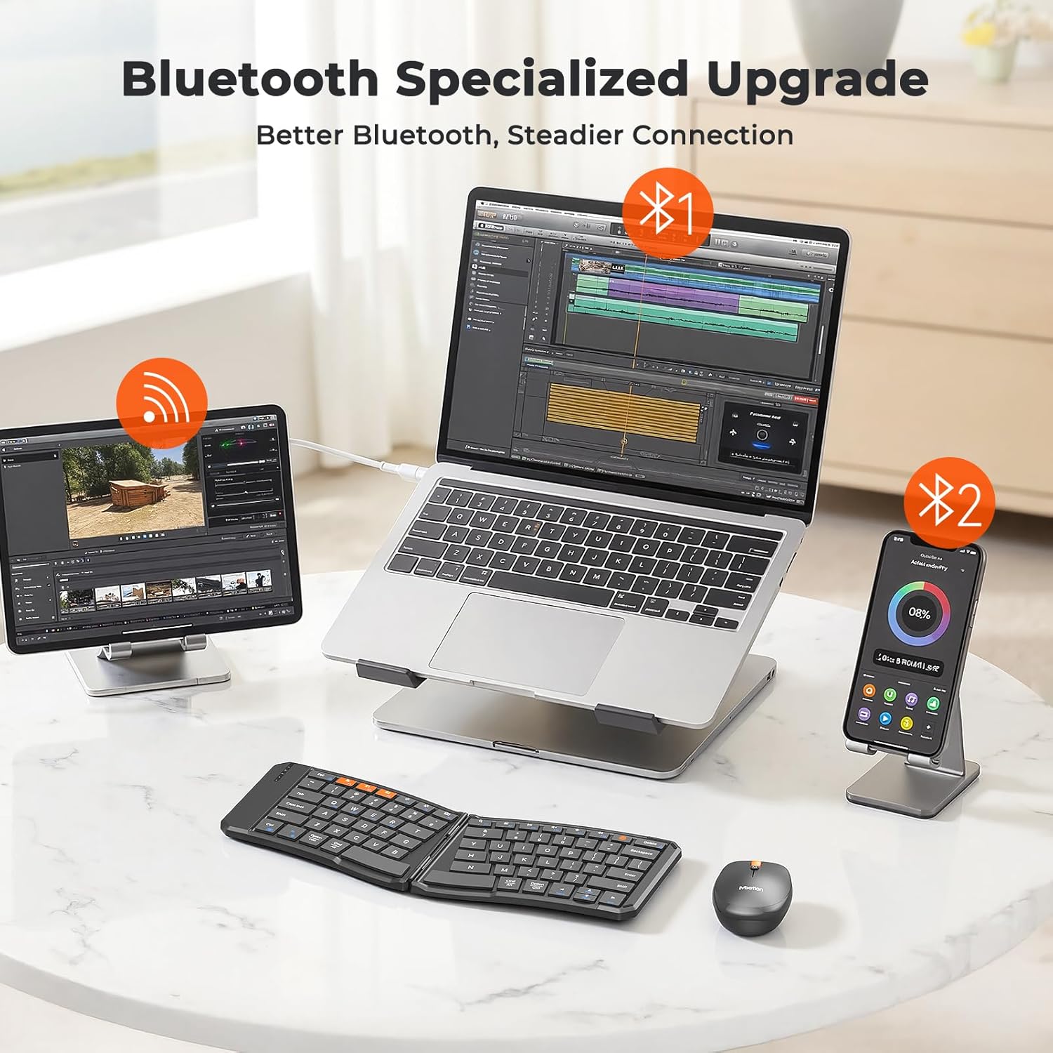 MEETION Ergonomic Foldable Keyboard and Mouse, Portable Bluetooth Keyboard and Mouse for Business Travel, Ultra-Thin Folding Wireless Keyboard Mouse for Windows/Mac/iOS/Andriod, C9880 - Image 3