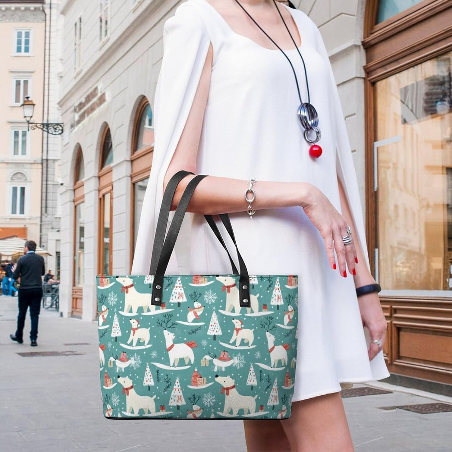 Christmas Polar Bear Women's Satchel Handbags Tote Shoulder Bag Purses for Travel Shopping Work