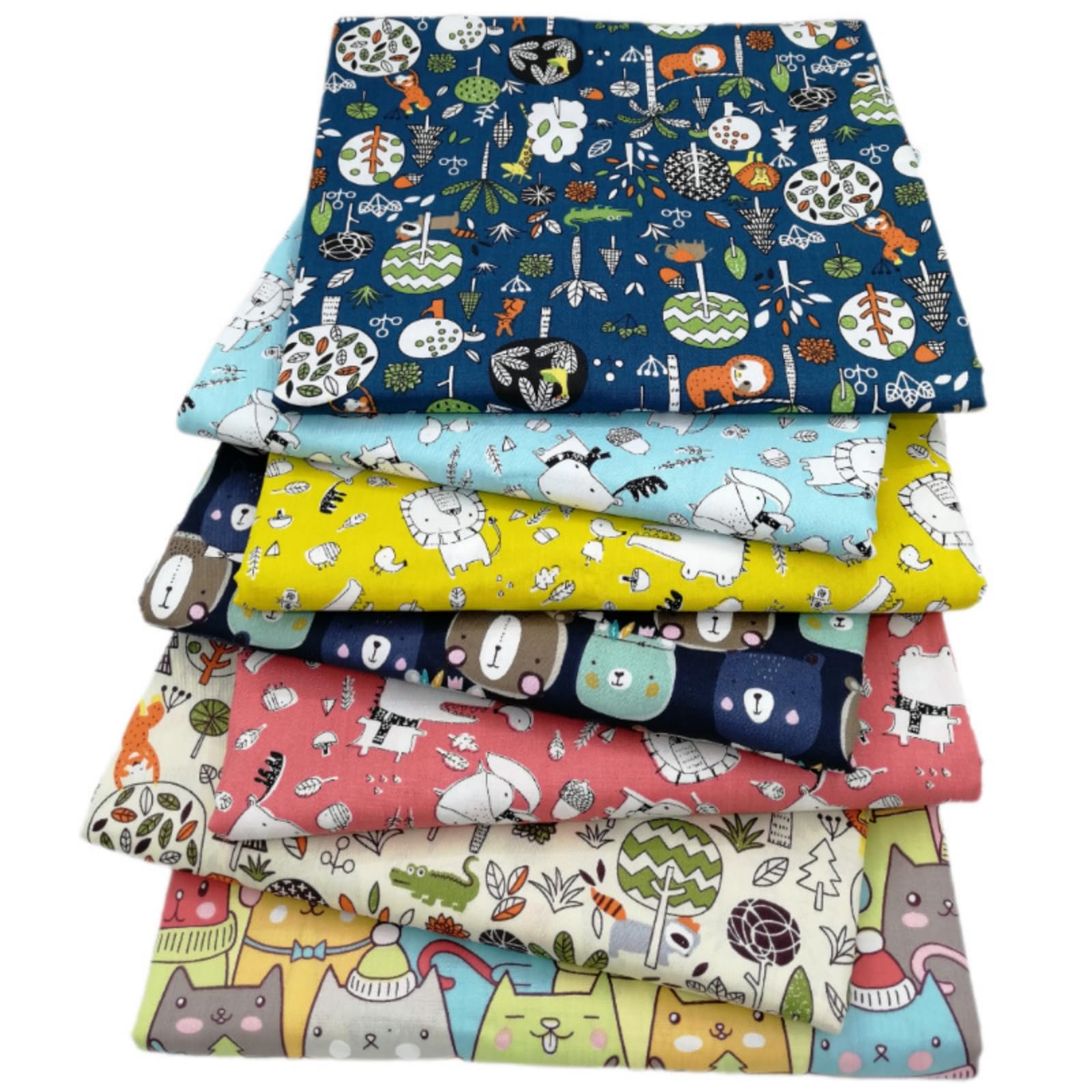 Odot 8pcs Fat Quarters Fabric Bundles, DIY Textile Fabric Sheets for Craft Soft Thick Material for Sewing Patchwork Crafting Multi-Colour Sewing Material for Crafts (Cute Animals,50 * 50cm)