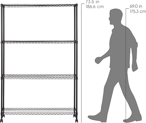 Miniatura 4 de IRIS Estantería de almacenamiento de alambre de acero resistente de 4 niveles con ruedas extraíbles de hasta 1200 libras de capacidad de carga,