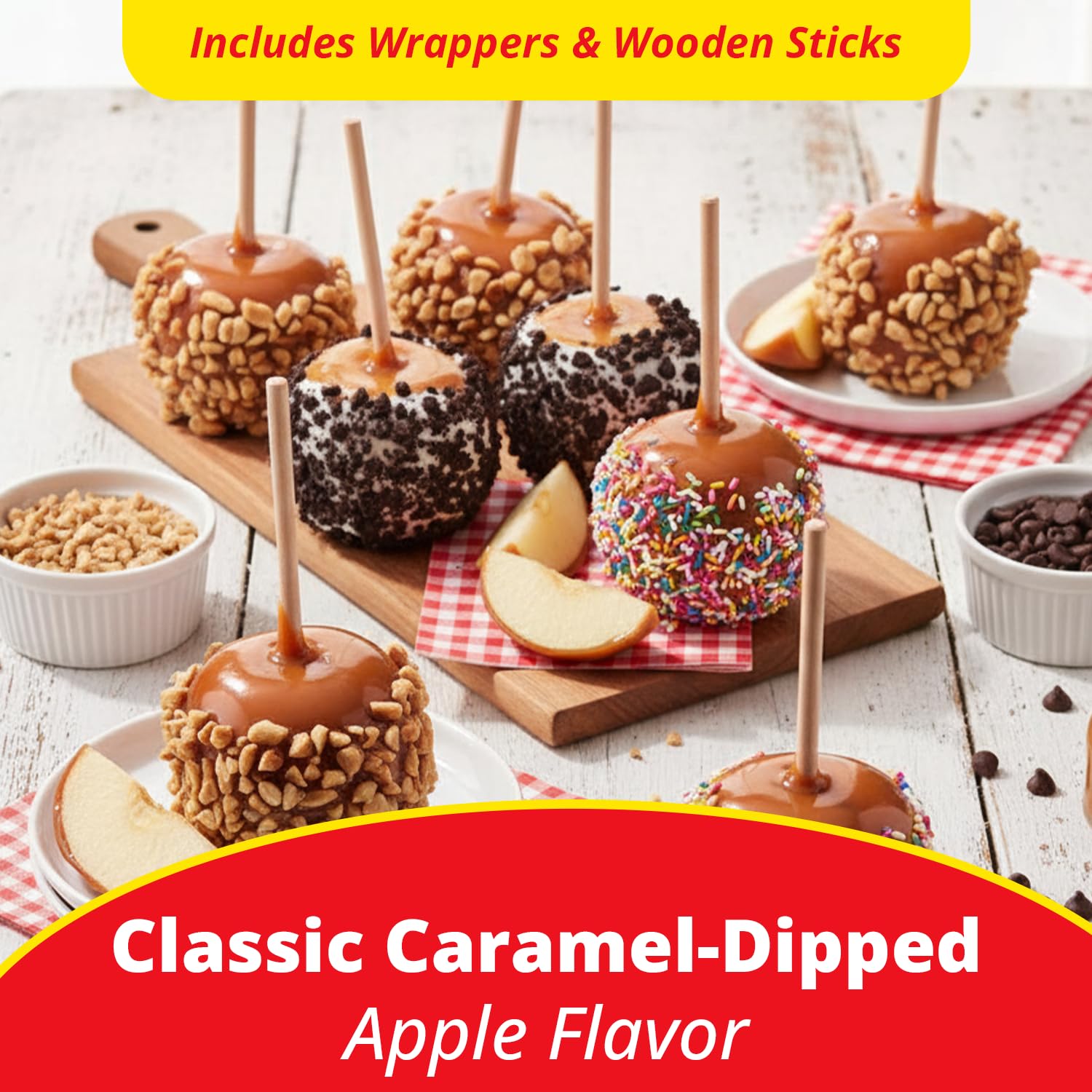 Concord Foods Wrapples Caramel Apple Wraps, Easy Caramel Treats at Home - Includes Wraps and Sticks for Delicious Apples! 6.5 oz (Pack of 6)