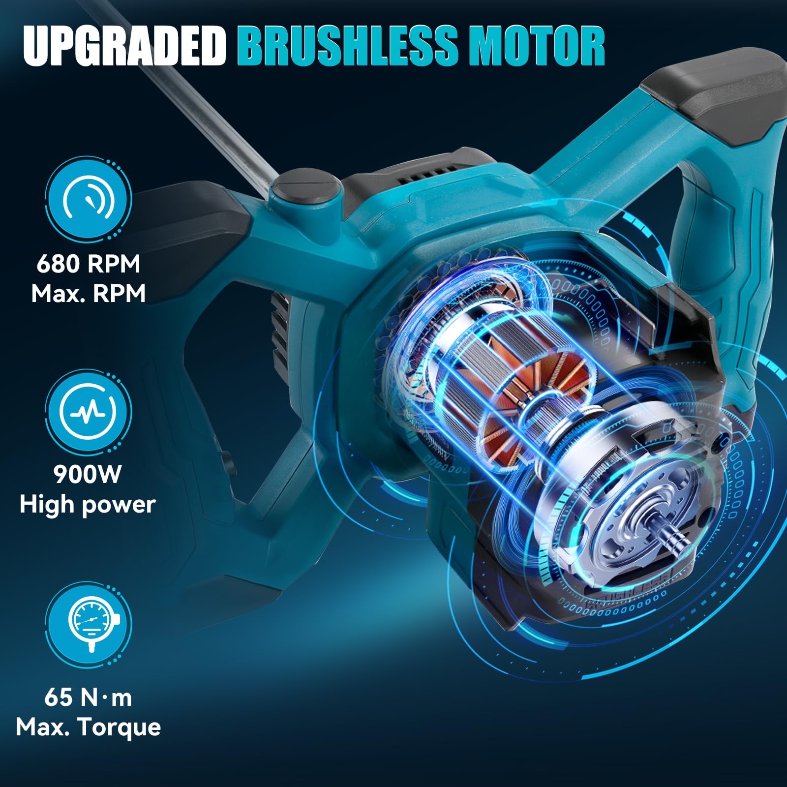 Mezclador de cemento inalámbrico para batería Makita de 18 V, mezclador de paleta sin escobillas, mezclador de mortero de pintura de 6 velocidades, máximo 680 RPM, agitador eléctrico de hormigón para