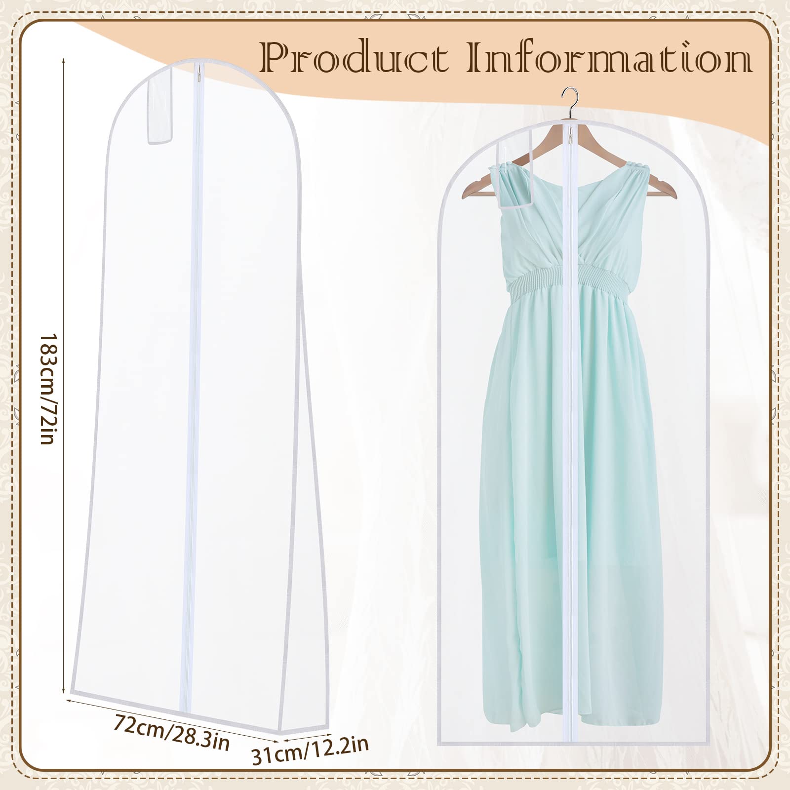 Kleidersack für Hochzeitskleid, atmungsaktiv, zum Aufhängen, 183 cm, staubabweisend, extra groß, für Kleider, lange Brautkleidung, Abendanzug, Mäntel, Aufbewahrung, Reisen, 4 Stück
