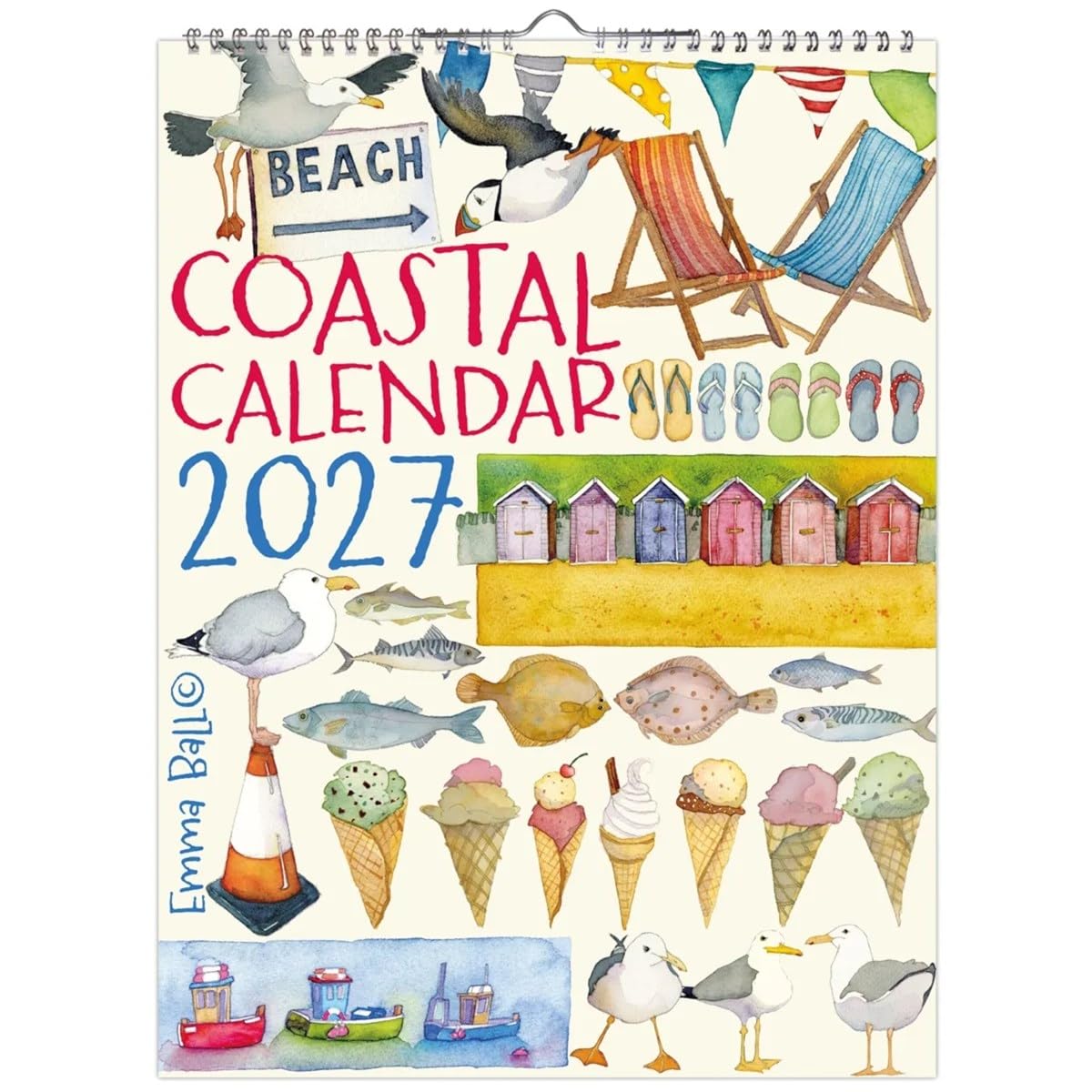 Emma Ball 2027 Coastal Wall Calendar UK A3 – Beautiful Illustrated Coastal Scenes – Monthly Planner & Wall Organiser – Seaside Art Family Calendar 2027 for Home, Kitchen or Office