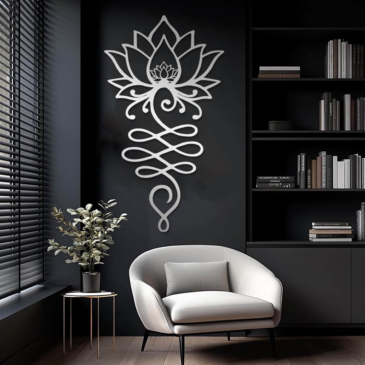 Jogwenu Lotus Flower Metal Wall Art, Lotus Flower Wall Decor, Floral Metal Wall Hanging, Mandala Wall Art, Spiritual Wall Hanging, Meditation Yoga Decor (White, 30"x17"/76x42cm)